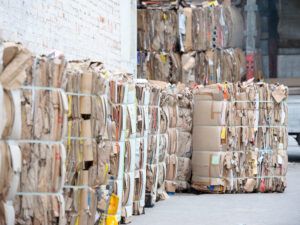 waste paper is collected and packed for recycling